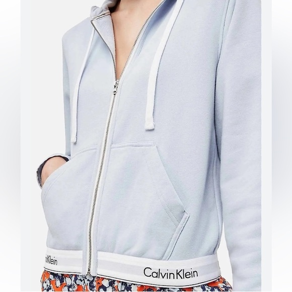 NWOT Calvin Klein Modern Cotton Loungewear Top Hoodie Full Zip Monogram Grey M - Picture 6 of 7